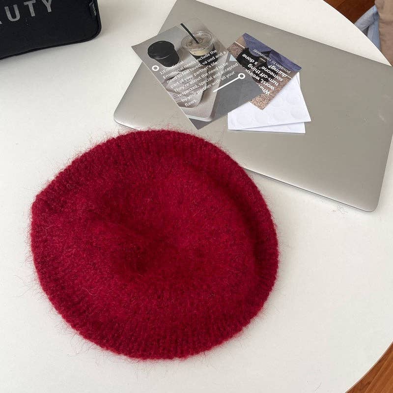 ShieldChic - Wool Knit Beret Hat: Red