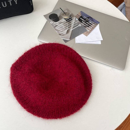 ShieldChic - Wool Knit Beret Hat: Red