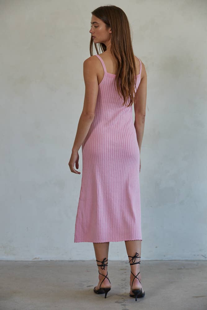 By Together - L4645 | Knit Sweater Cami Maxi Dress: Blue Grey / M
