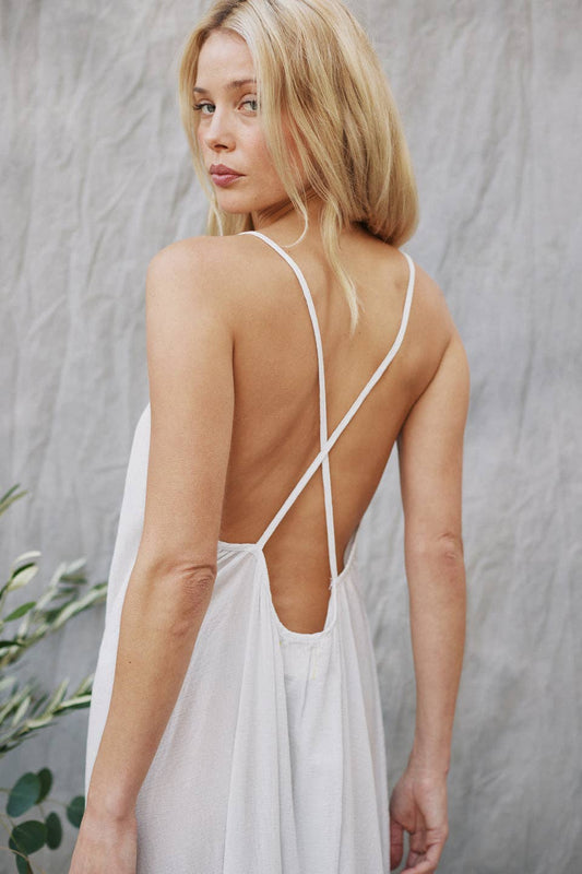 9seed - SEYCHELLES cross back maxi in core cotton: White / One Size