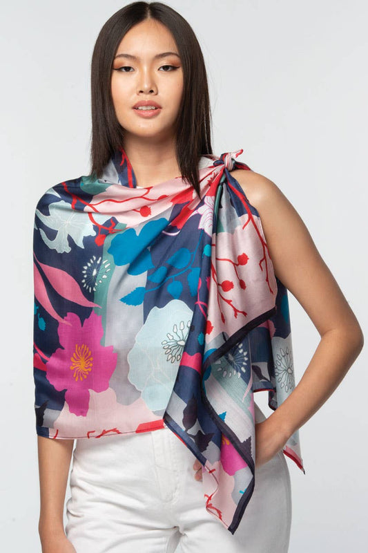 Sevya Handmade - Rishika Cupro Scarf Navy & Fuchsia Floral