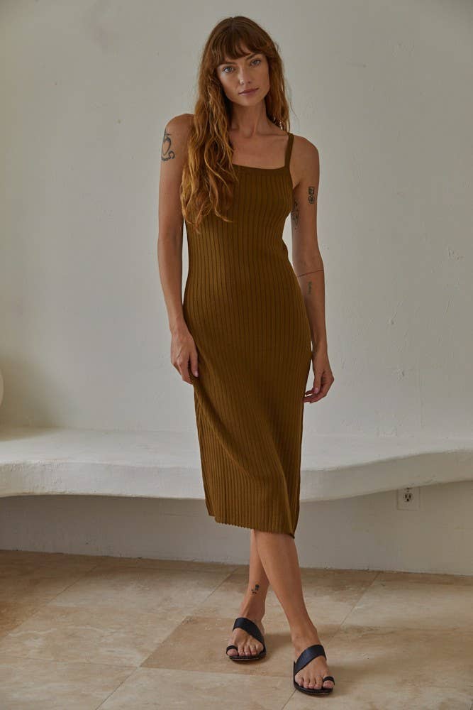 By Together - L4645 | Knit Sweater Cami Maxi Dress: Blue Grey / M