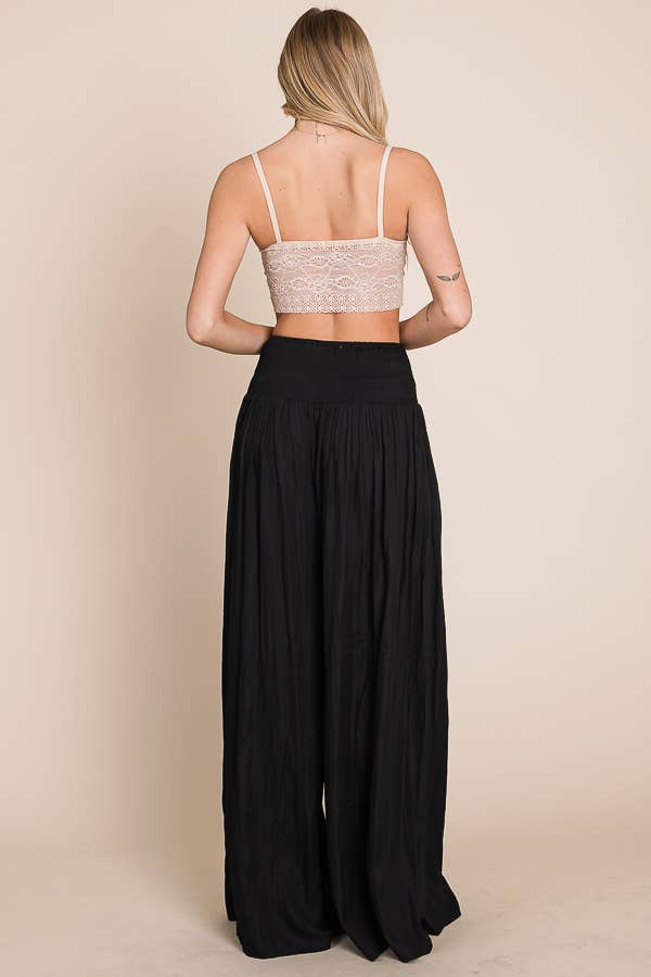 JADE BY JANE - Ruched waist wide resort pants: BROWN