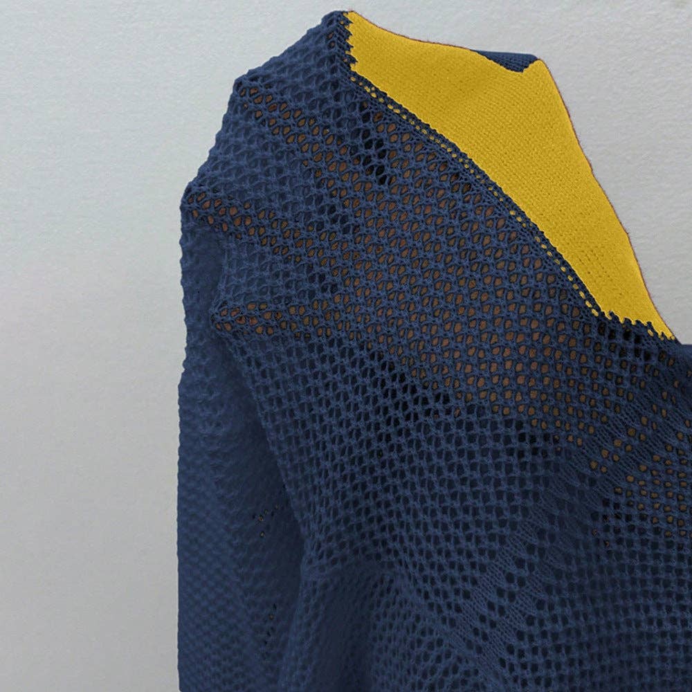 Dipped Shop - Trendy Number Crochet Hollow Out Knit Sweater DP25F529: Blue / L