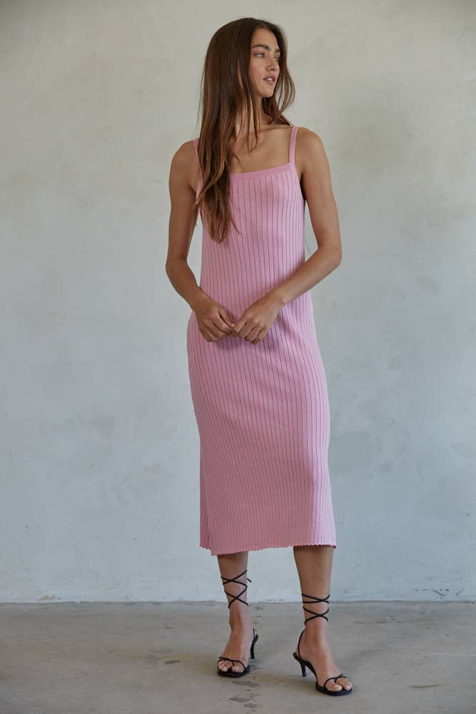 By Together - L4645 | Knit Sweater Cami Maxi Dress: Blue Grey / M