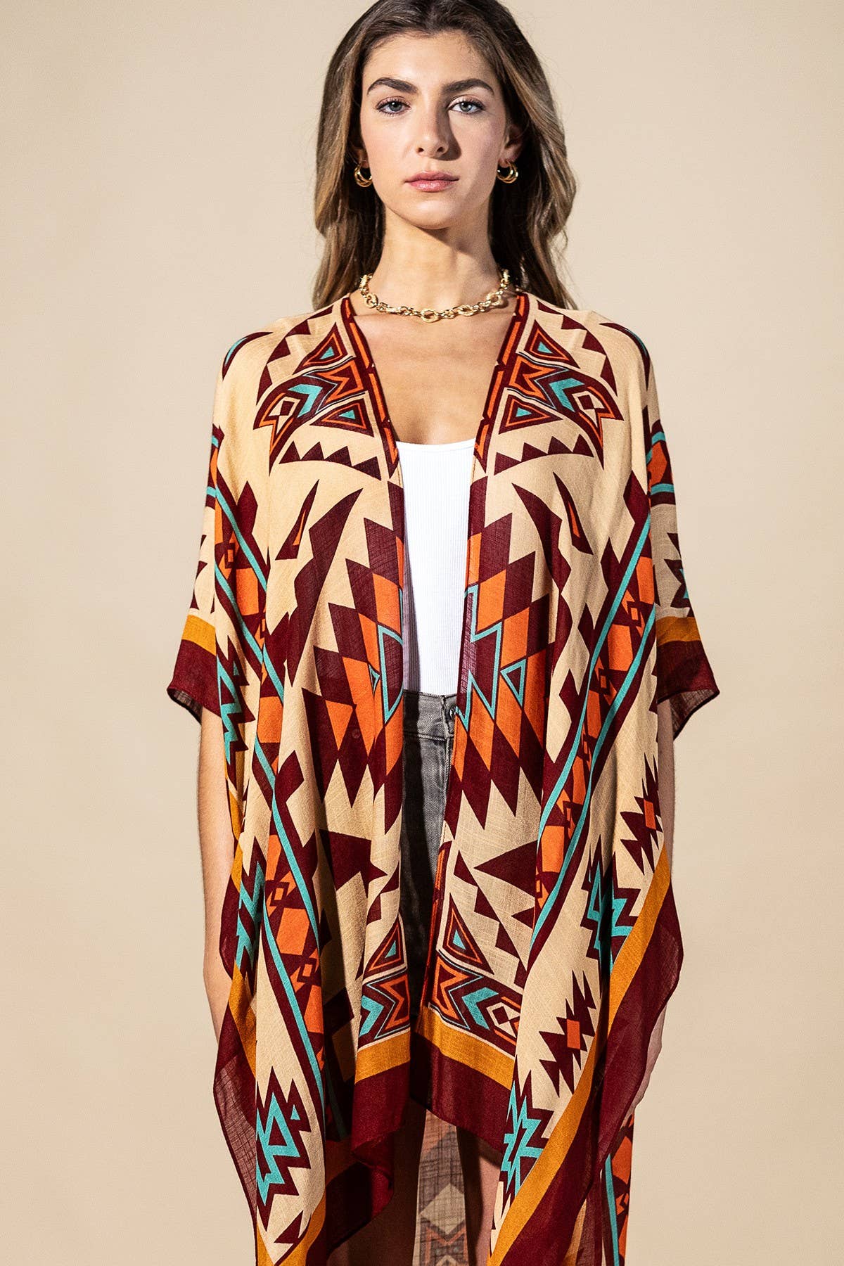 Urbanista - Southwest Sol Viscose Kimono: Ethnic Burgundy / OS