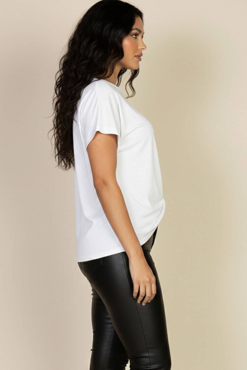 CAPELLA APPAREL - Batwing Sleeve Twist Front Tee: WHITE