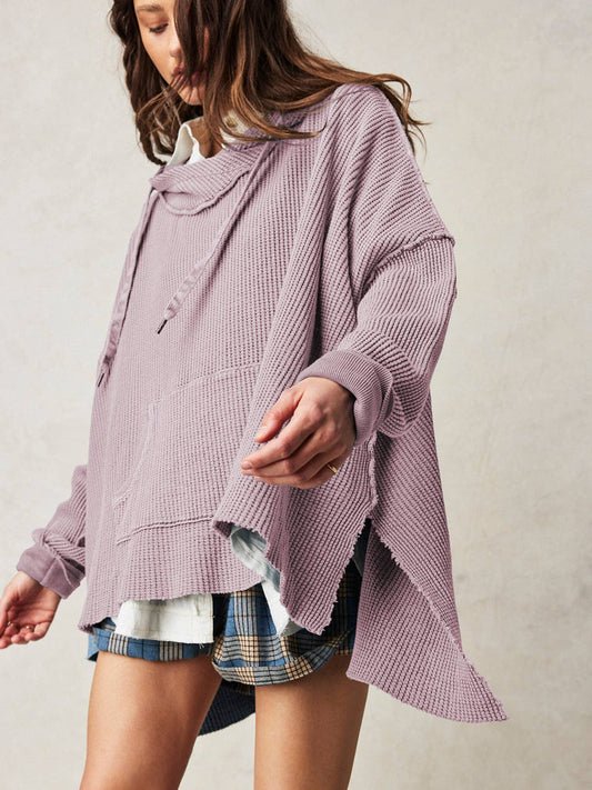 Dipped Shop - Solid Color Loose Split Hooded Sweatshirt DPT251604: Purple