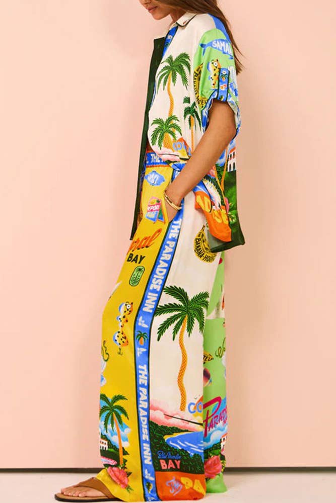 UNISHE - Summer Beach Vacation Printing 2pcs Pants Set / S