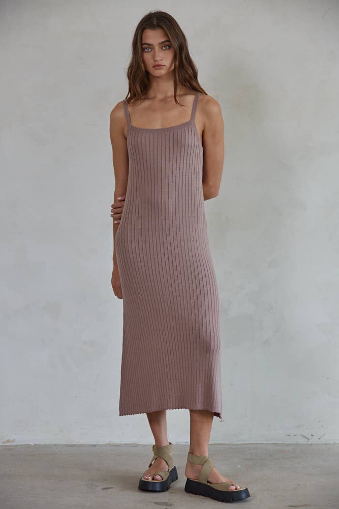 By Together - L4645 | Knit Sweater Cami Maxi Dress: Blue Grey / M