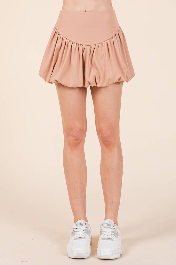 Heart & Hips - BJ54392 - THICK BANDED WAIST BALLON MINI SKIRT: NOUGAT
