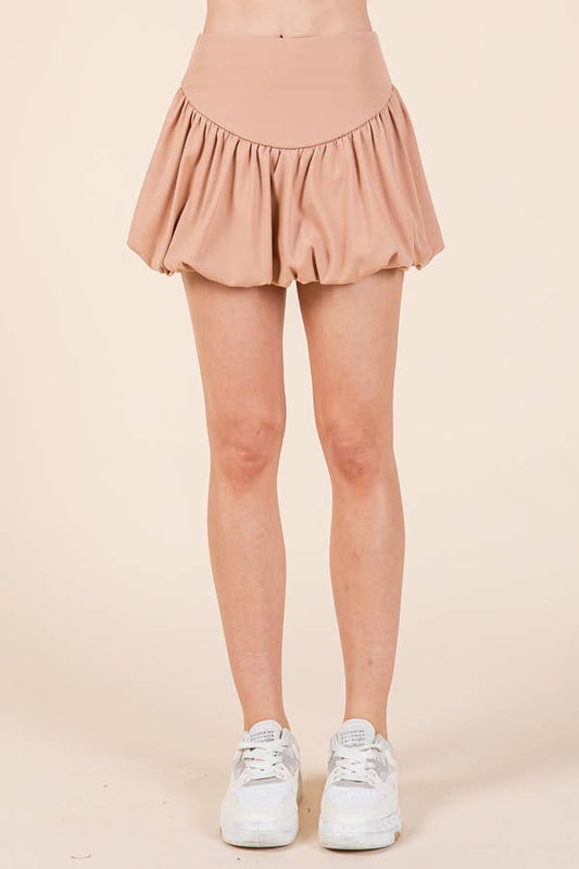 Heart & Hips - BJ54392 - THICK BANDED WAIST BALLON MINI SKIRT: NOUGAT