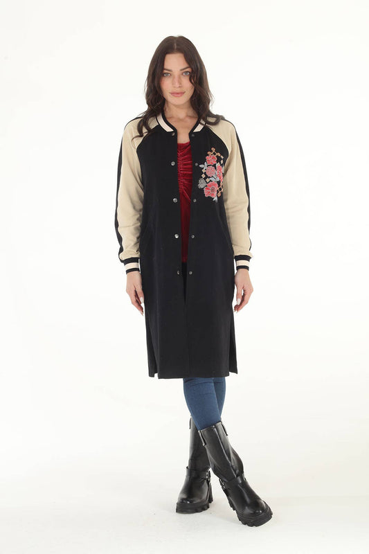 Paparazzi By Biz Embroidered Baseball Duster Long Bomber Jacket