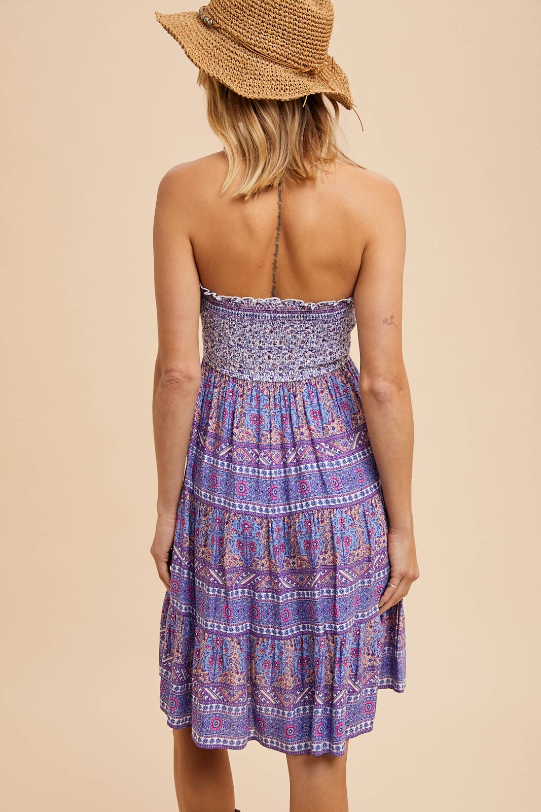 In Loom - PRINTED TUBE MINI DRESS: DUSTY INDIGO