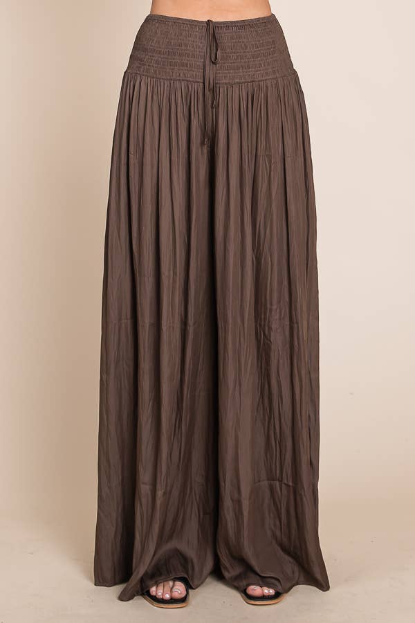 JADE BY JANE - Ruched waist wide resort pants: BROWN