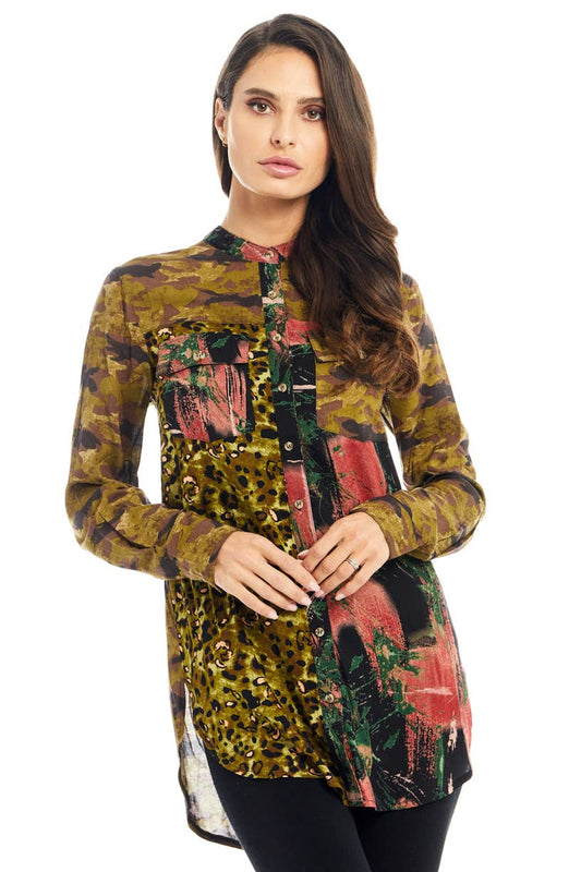 Adore Mixed Media Button-Down
