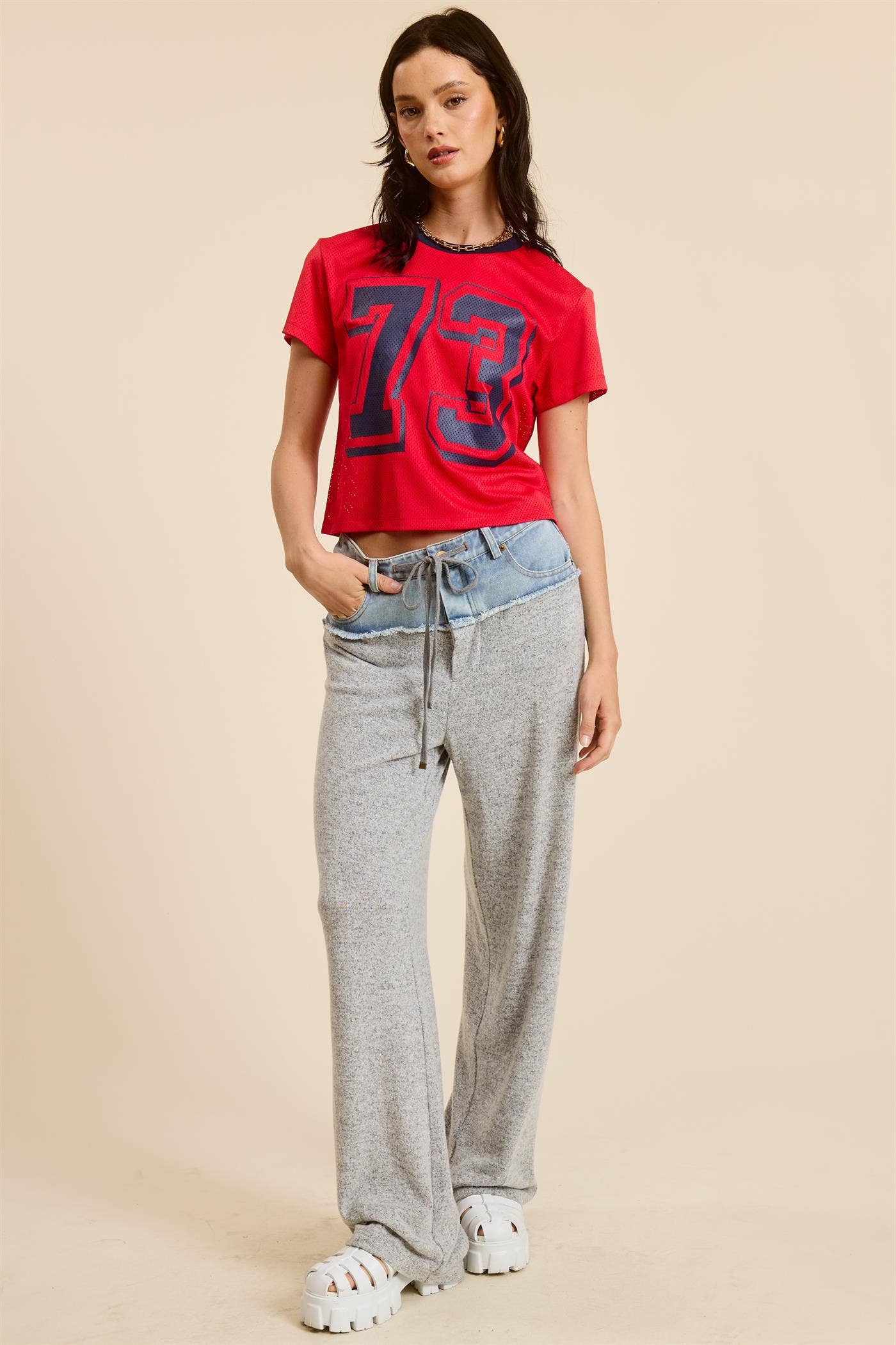 Mimosa - Womens Trendy Denim Waistband Comfy Jogger Sweatpants: DIVE / M