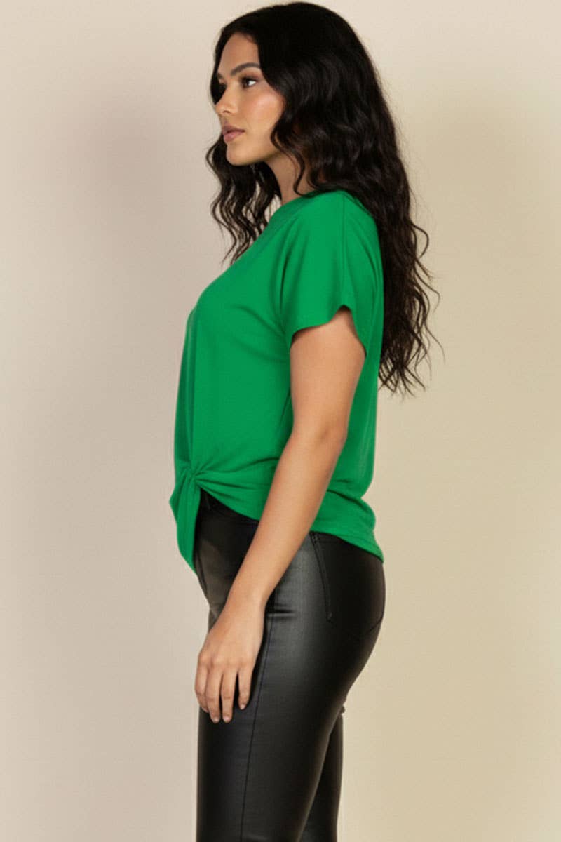 CAPELLA APPAREL - Batwing Sleeve Twist Front Tee: GREEN