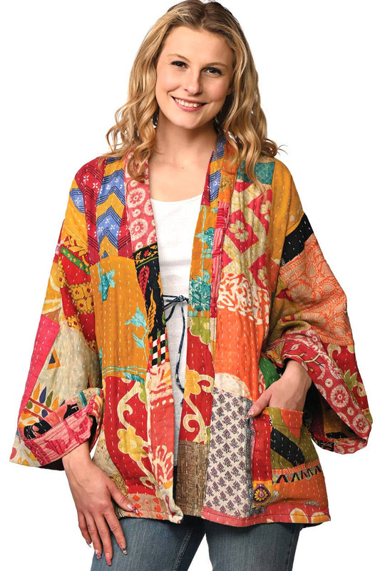 Sevya Handmade - Reversible Cotton Kantha Kimono Jacket - OS