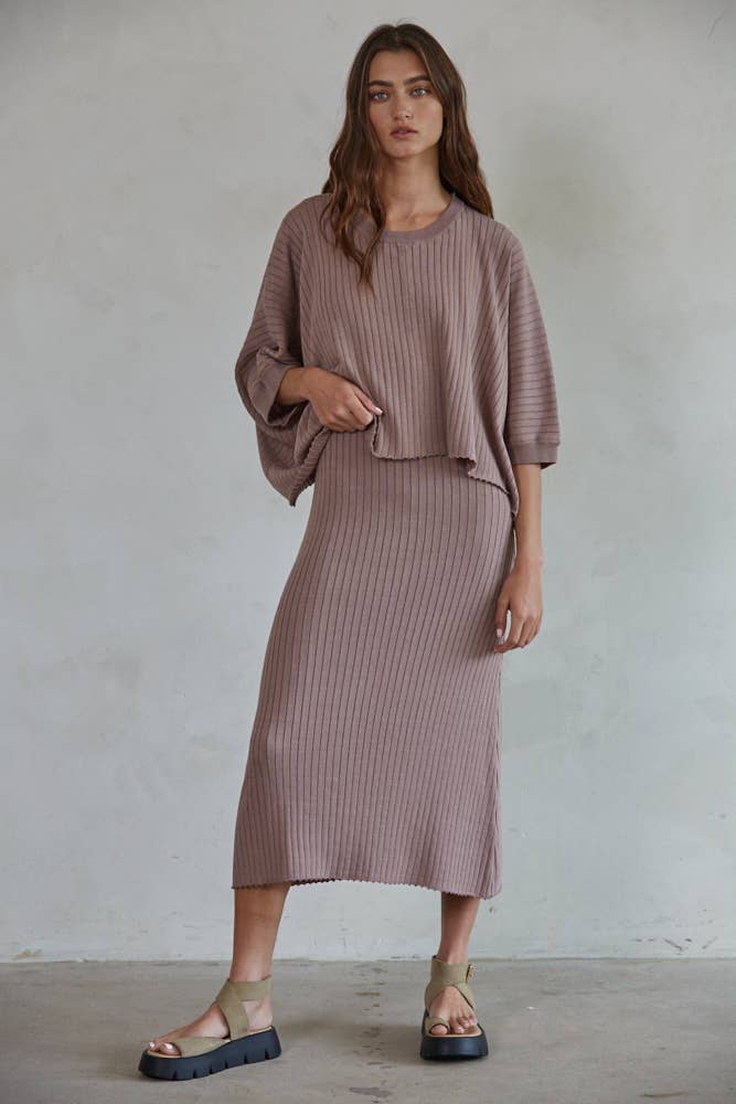 By Together - L4645 | Knit Sweater Cami Maxi Dress: Blue Grey / M