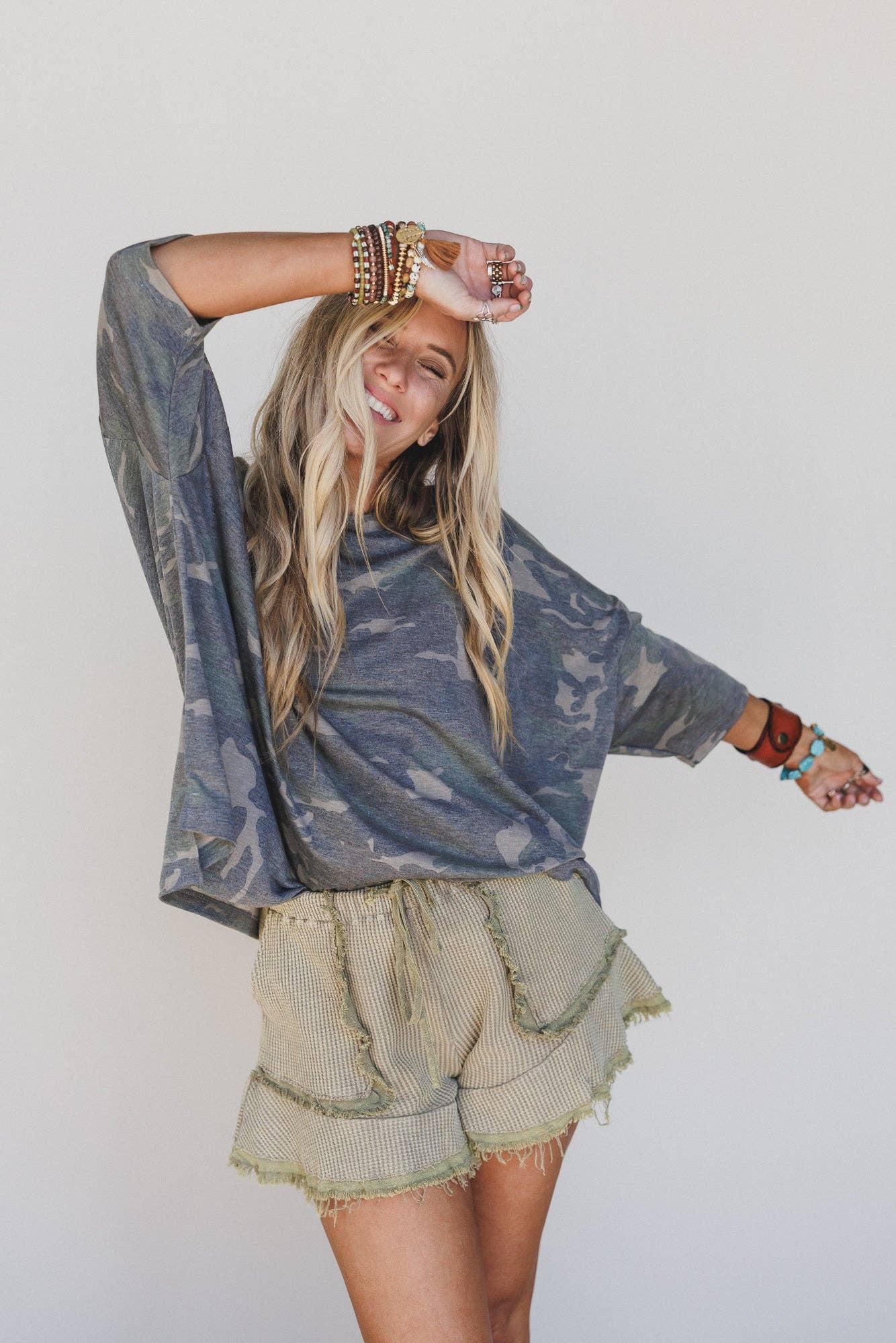 Three Bird Nest - Country Girl Camo Top - Olive: Green / M