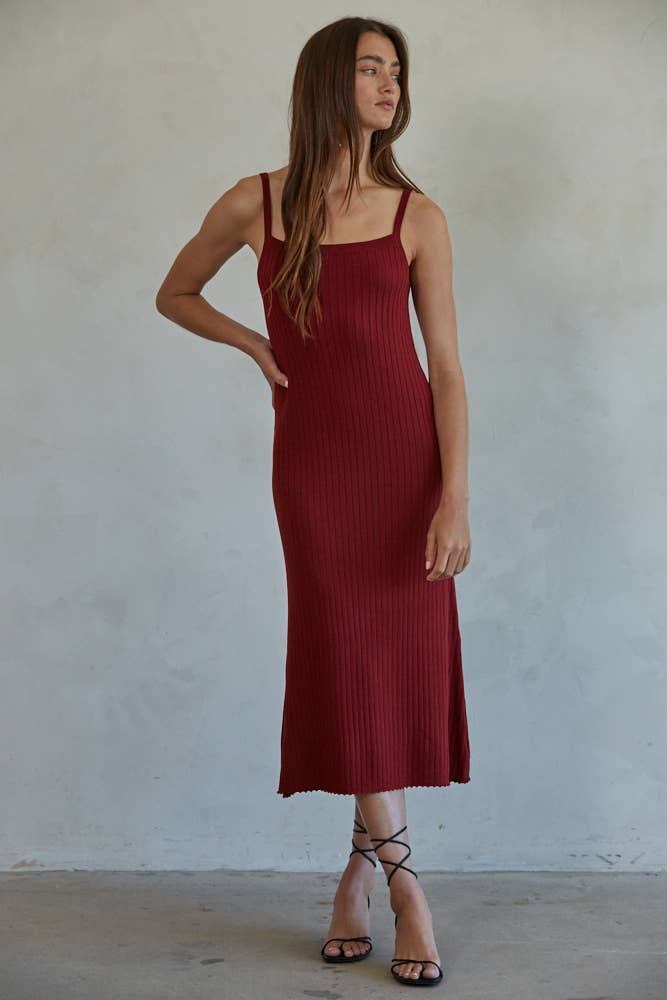 By Together - L4645 | Knit Sweater Cami Maxi Dress: Blue Grey / M