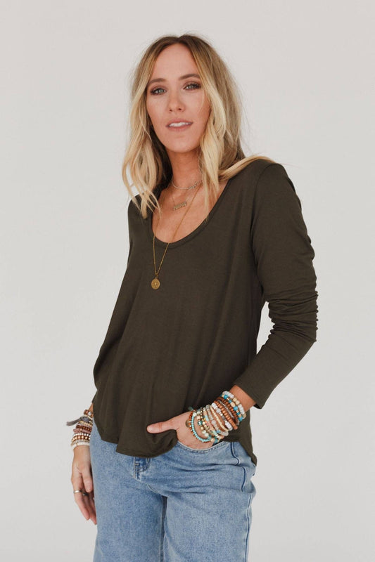Three Bird Nest - Ryder Long Sleeve Bralette Tee - Olive