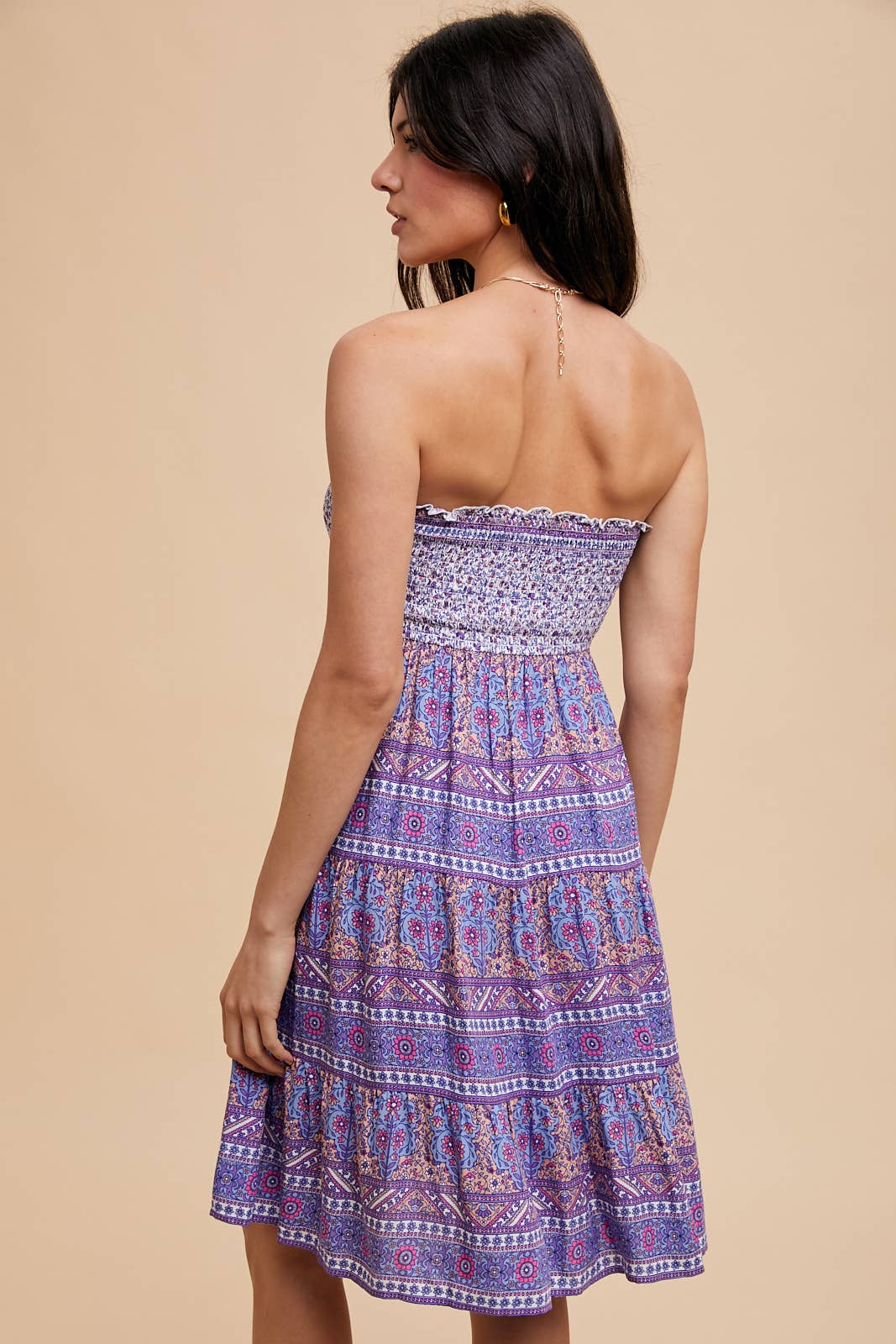 In Loom - PRINTED TUBE MINI DRESS: DUSTY INDIGO