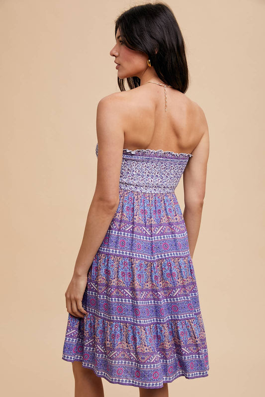 In Loom - PRINTED TUBE MINI DRESS: DUSTY INDIGO