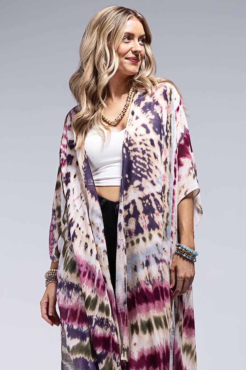 Urbanista - Tie-Dye Kimono: Maroon Multi / OS