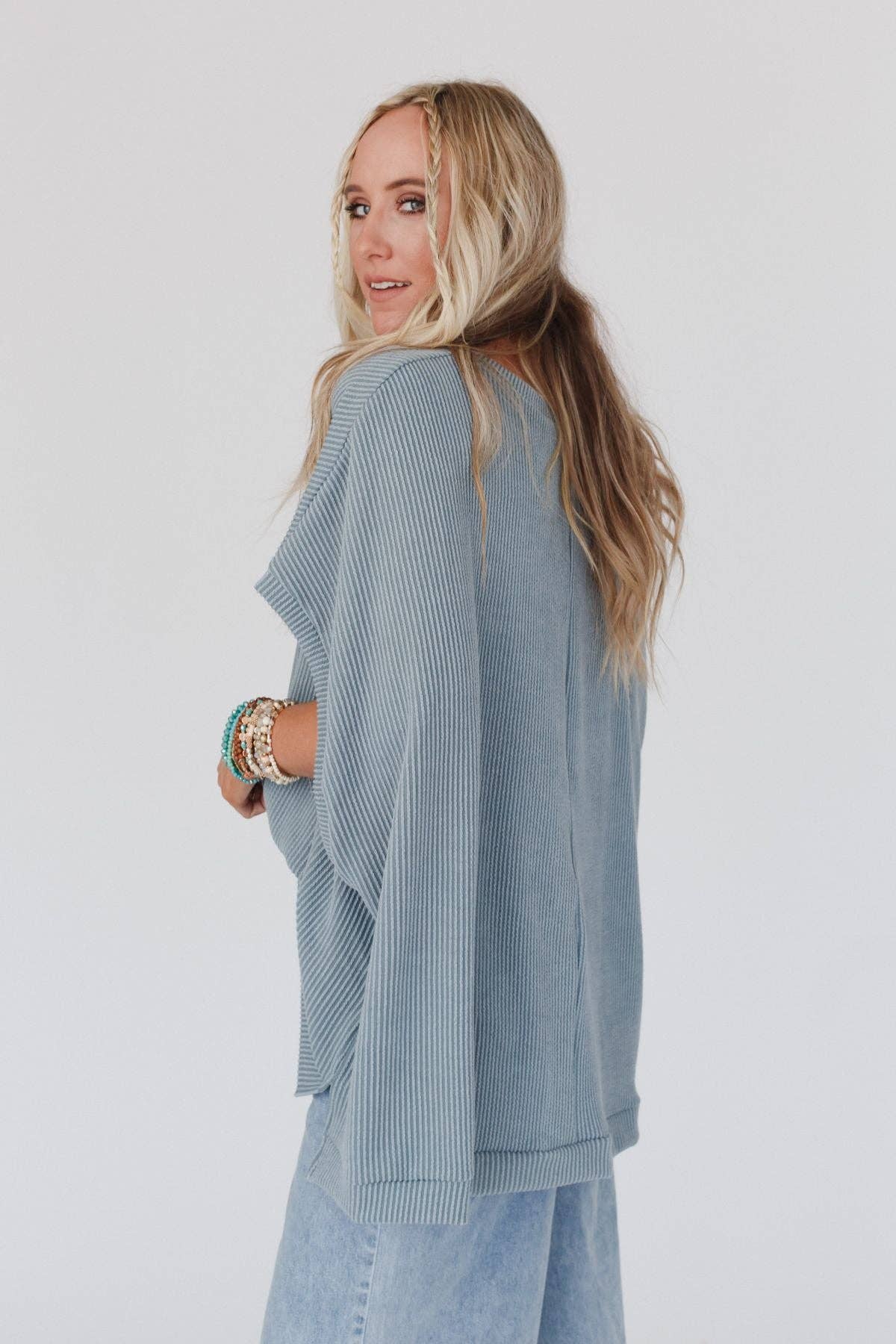Three Bird Nest - Moon Glow Texture Knit Top - Seafoam: S