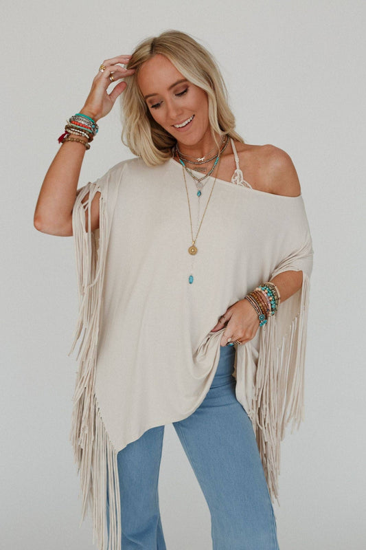 Three Bird Nest - Western Showstopper Fringe Top - Oat: S
