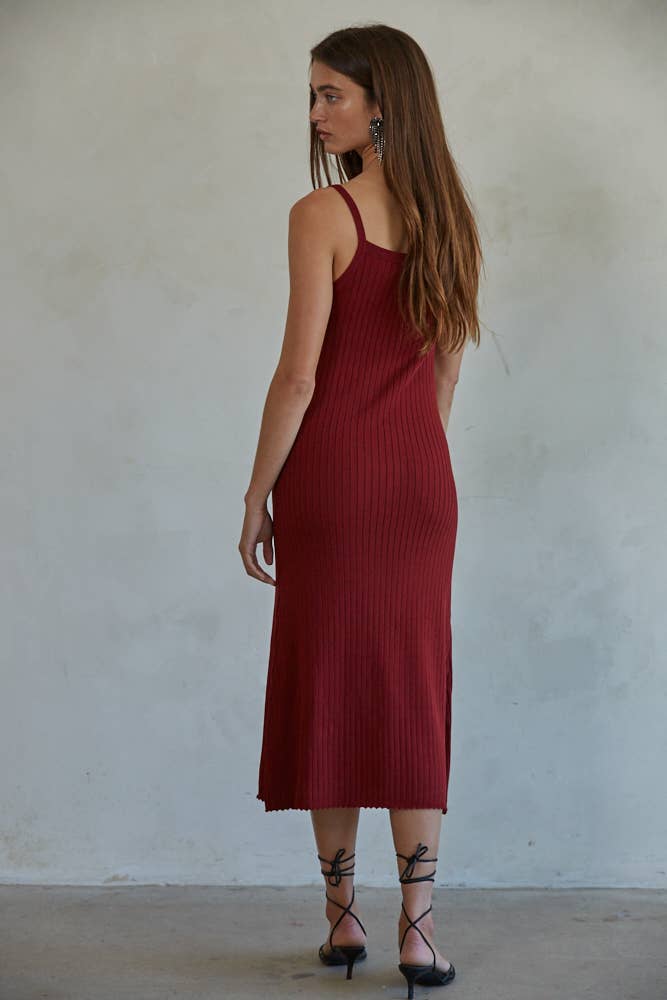 By Together - L4645 | Knit Sweater Cami Maxi Dress: Blue Grey / M