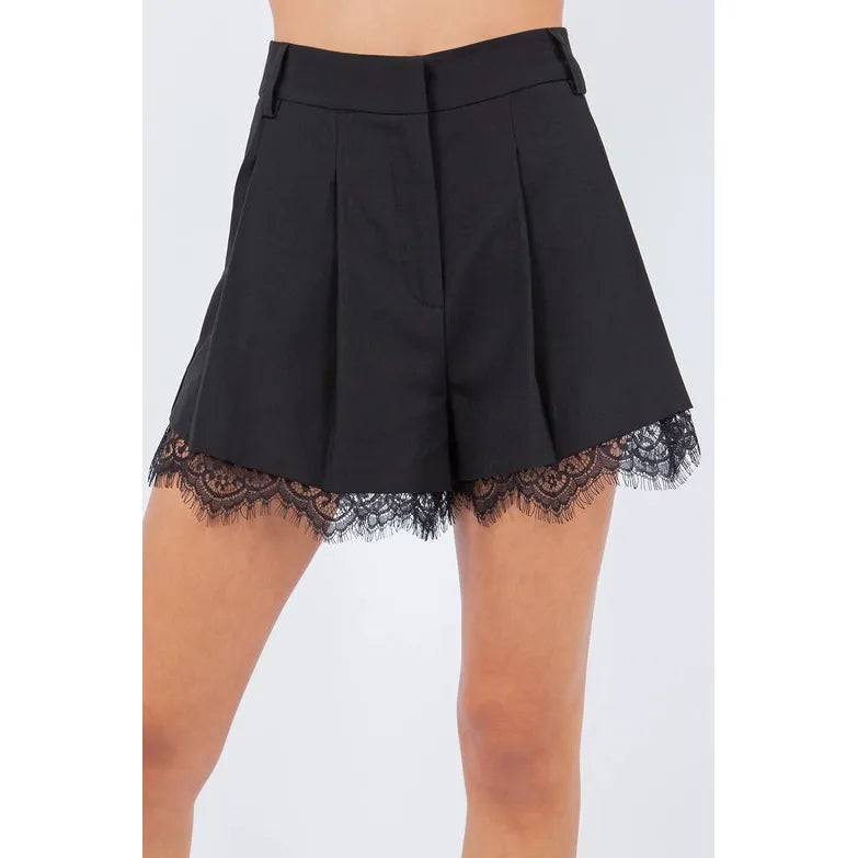 Whiteroom+Cactus - LACE TRIMMED FAUX LEATHER SHORTS  White Black