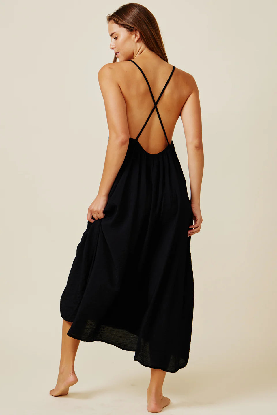 9seed - SEYCHELLES cross back maxi in core cotton: Black / OS