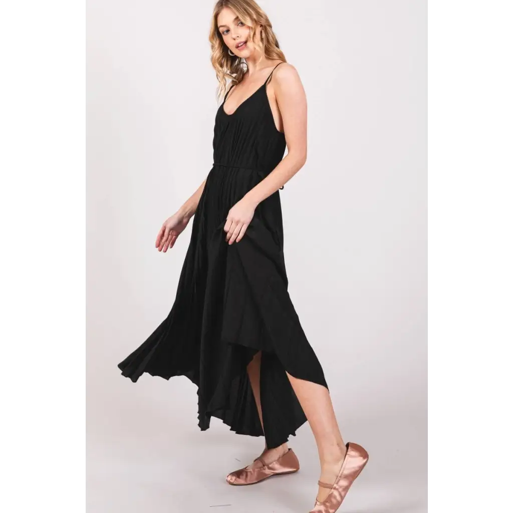 LARA DAISY INC - Pleated Camisole Midi Dress: Black
