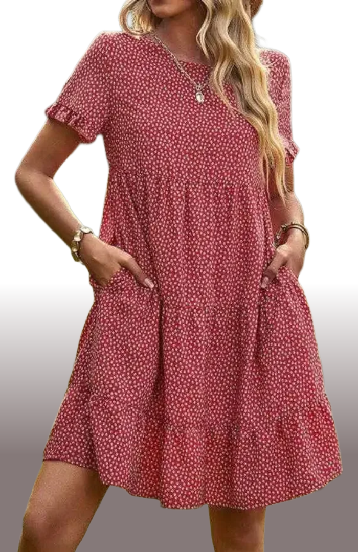 Love, Kuza - Ditsy Bloom Ruffle Tiered Dress: Red