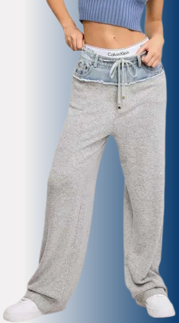 Mimosa - Womens Trendy Denim Waistband Comfy Jogger Sweatpants: DIVE / M