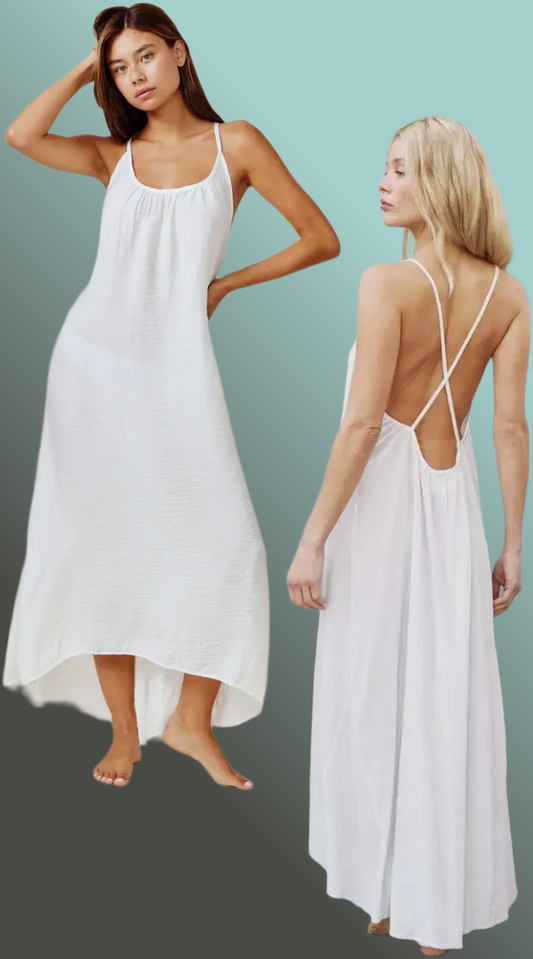 9seed - SEYCHELLES cross back maxi in core cotton: White / OS