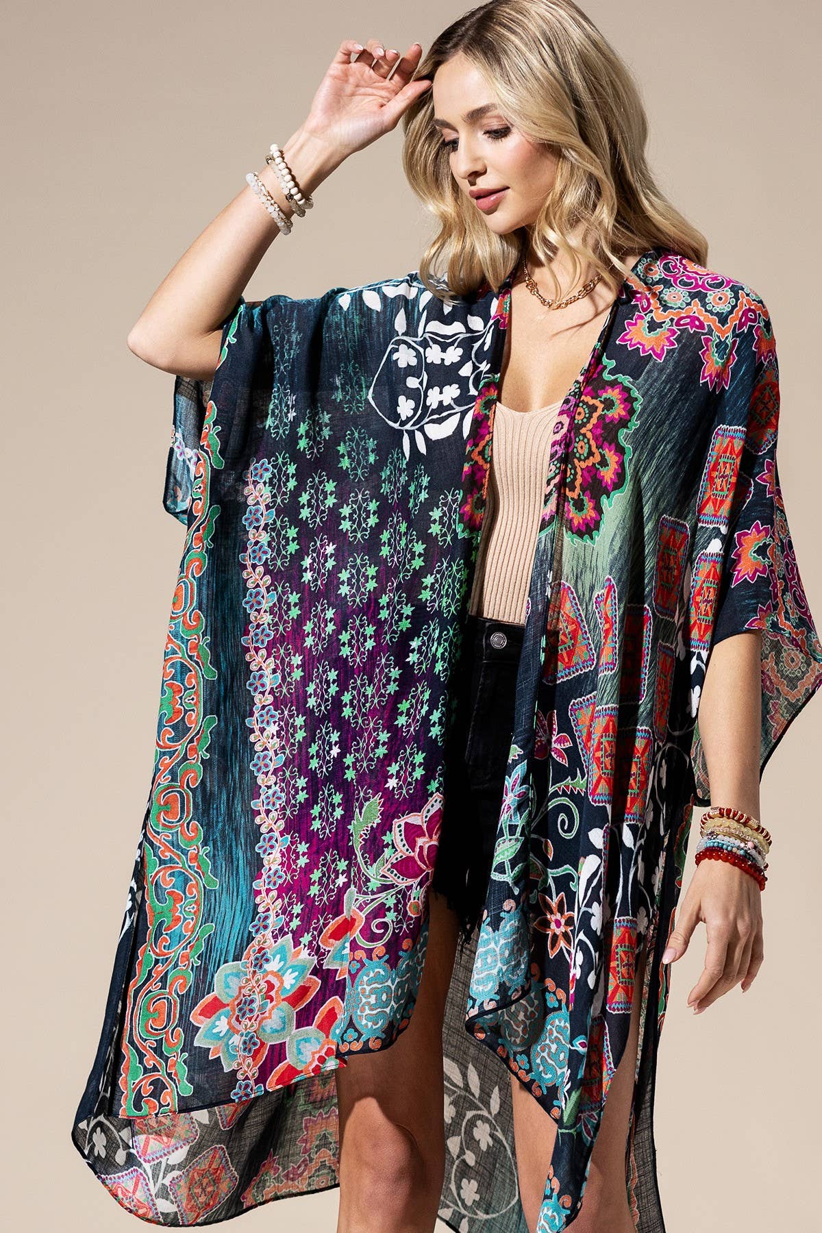 Urbanista - Midnight Mosaic Viscose Kimono: MULTI / OS