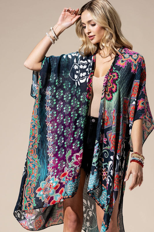 Urbanista - Midnight Mosaic Viscose Kimono: MULTI / OS