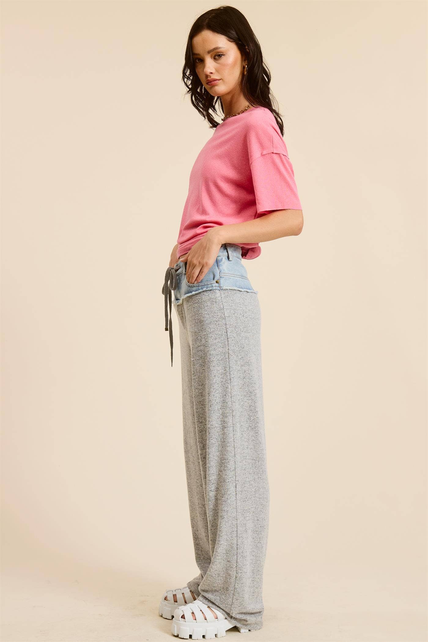 Mimosa - Womens Trendy Denim Waistband Comfy Jogger Sweatpants: DIVE / M