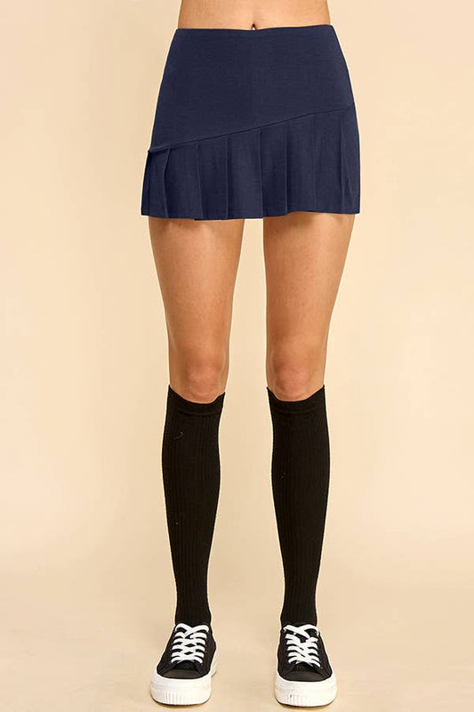 Heart & Hips - BJ53744 - KNIFE PLEATED SKORT: NAVY
