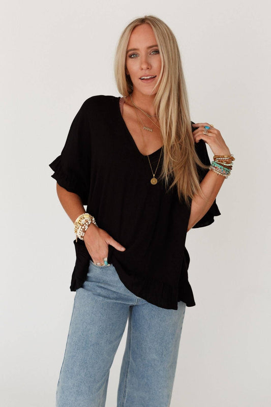 Three Bird Nest - Let Me Be Ruffled Top - Black