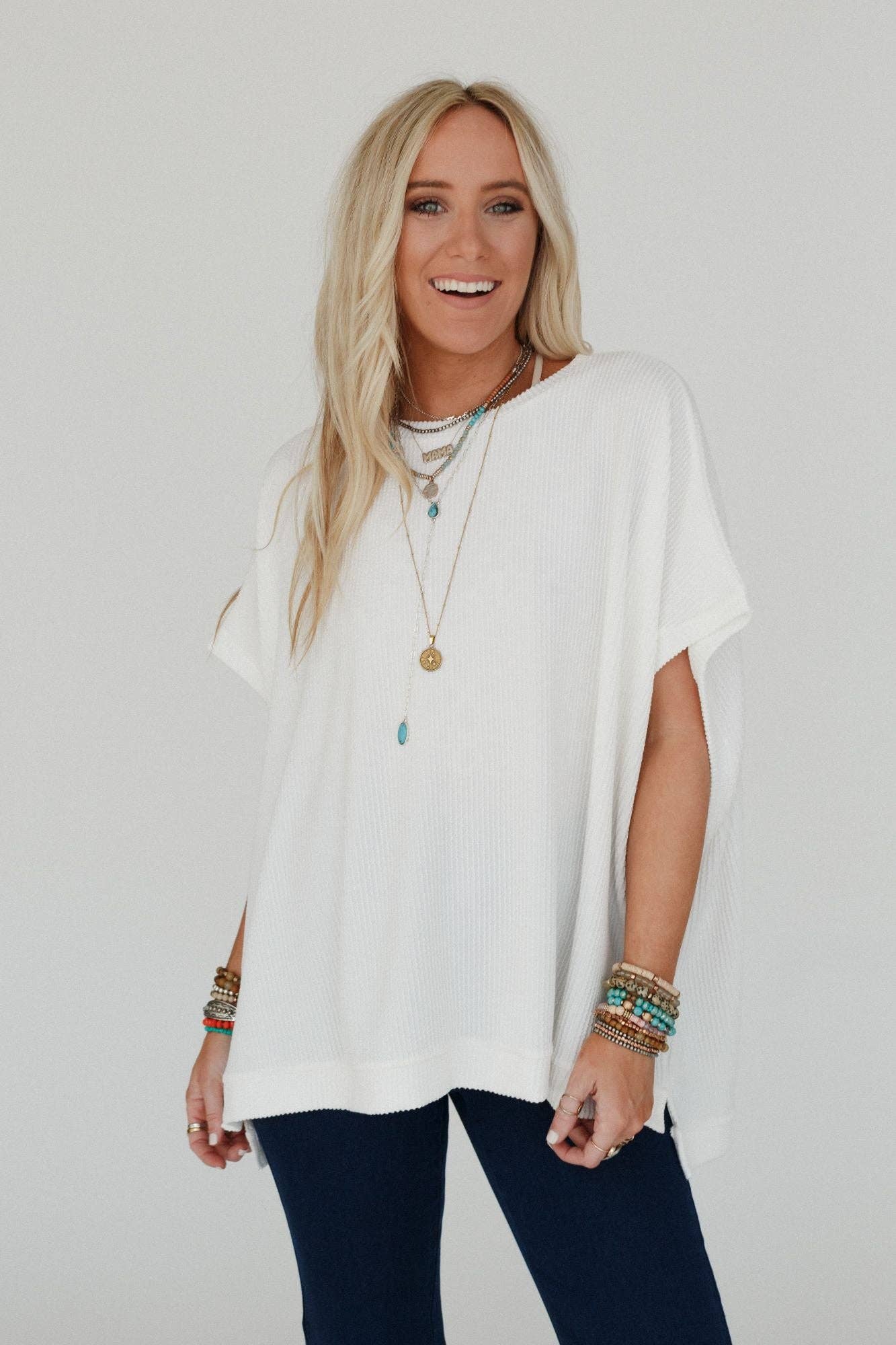 Three Bird Nest - Moon Glow Texture Knit Top - Off White