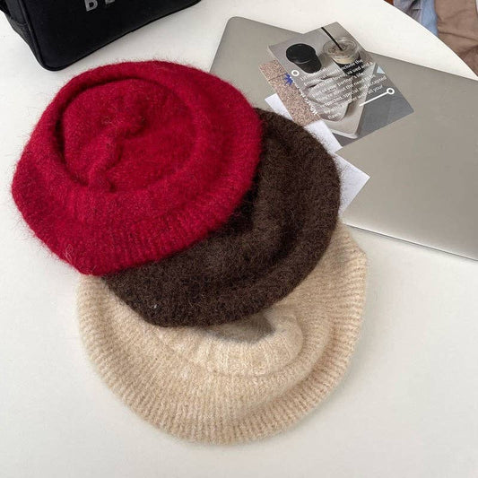 ShieldChic - Wool Knit Beret Hat: Red