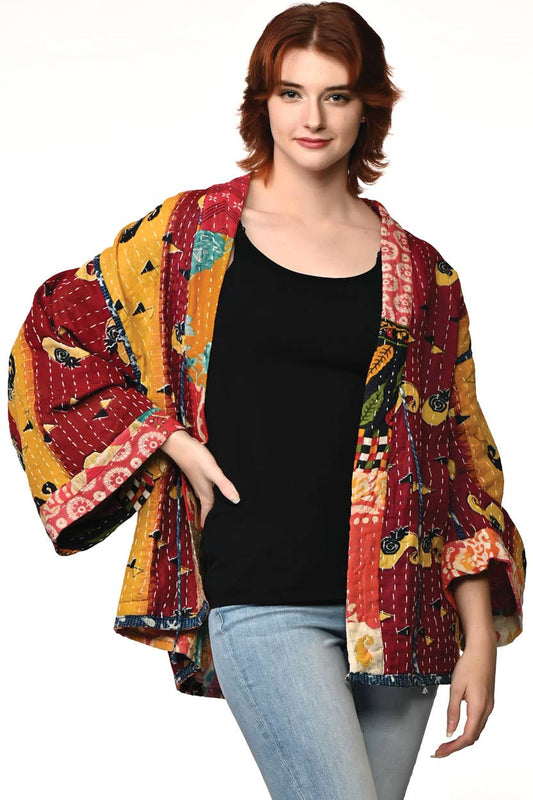 Sevya Handmade - Reversible Cotton Kantha Kimono Jacket - OS