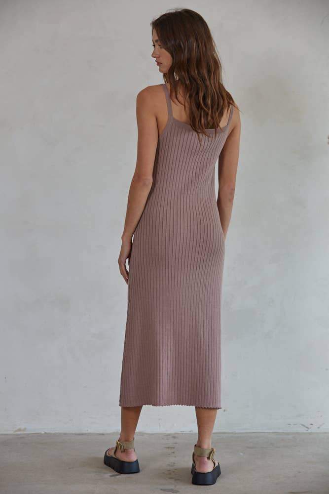 By Together - L4645 | Knit Sweater Cami Maxi Dress: Blue Grey / M