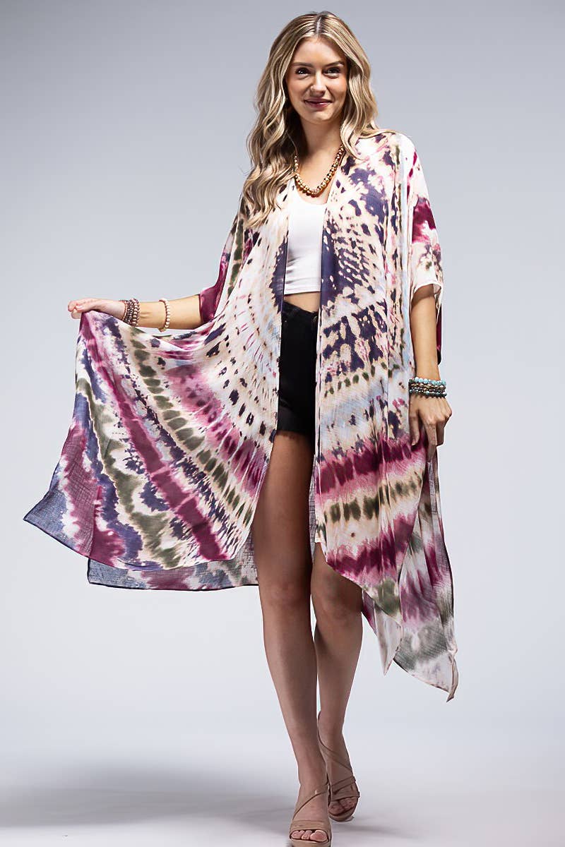 Urbanista - Tie-Dye Kimono: Maroon Multi / OS