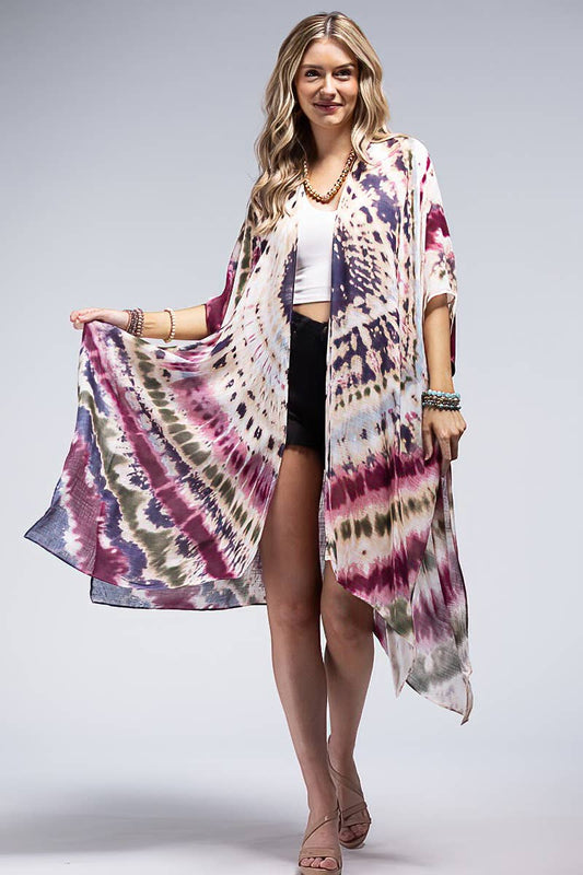 Urbanista - Tie-Dye Kimono: Maroon Multi / OS